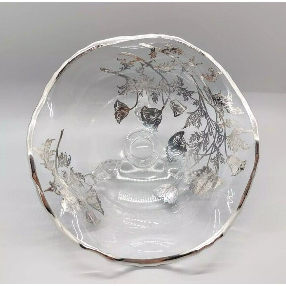 Silver City Flanders 3-Toed Footed Bowl Poppies Silver Overlay Candy Vintage - Picture 2 of 14